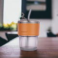 Ribbed Glass Tumbler with Sleeve, Lid & Straw