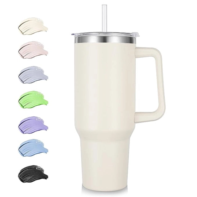 40 oz Insulated Tumbler with Handle & Straw